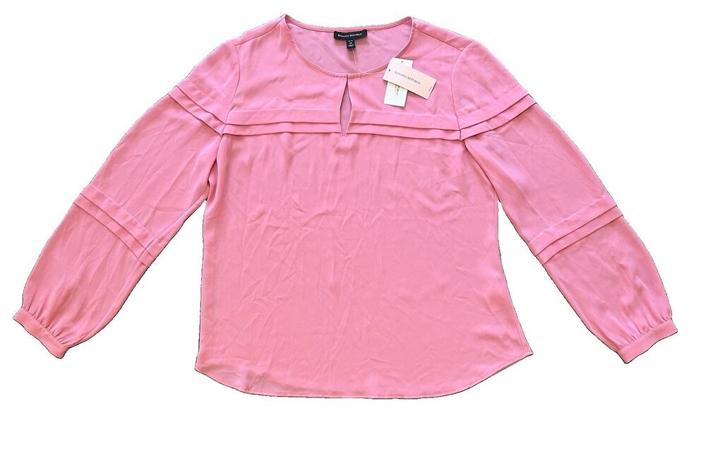 Banana Republic Pink Long Sleeve Keyhole Pleat Blouse Top 517998-01 NWT Sz M Pet